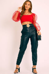 Red Polka Dot Organza Sleeve Crop Top - Bianca