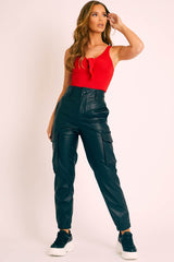 Red Ribbed Tie Front Bodysuit - Jadynn