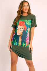 Khaki Graphic Printed T-shirt Dress - Meeka
