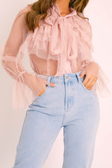 Pink Tulle Ruffle Tie Detail Shirt - Vanessa