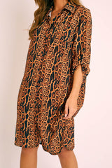 Leopard Print Button Up Sleeve Shirt Dress - Zoey