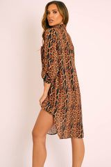 Leopard Print Button Up Sleeve Shirt Dress - Zoey
