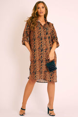 Leopard Print Button Up Sleeve Shirt Dress - Zoey