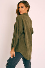 Khaki Corduroy Button Front Oversized Shirt - Kyrah