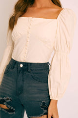 Cream Button Up Milkmaid Crop Top - Miyah