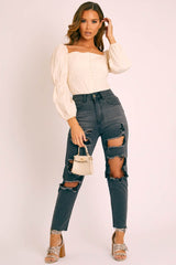 Cream Button Up Milkmaid Crop Top - Miyah