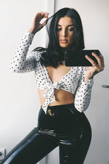 White Polka Dot Crop Tie Top - Abeer
