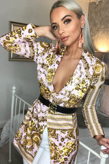 Nude Scarf Print Two Button Blazer - Hilary