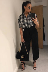 Black Paper Bag Waist Wide Legged Pleated Trousers - Louise