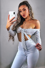 White Polka Dot Crop Tie Top - Abeer