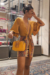 Mustard Satin Tie Crop Top - Alara