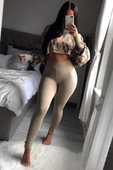 Beige Cropped Batwing Camo Jumper - Lizy