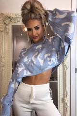 Blue Cropped Batwing Camo Jumper - Lizy