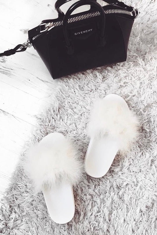 White Faux Feather Sliders - Maci