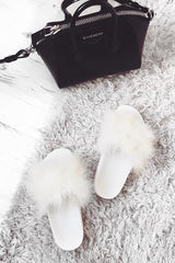White Faux Feather Sliders - Maci