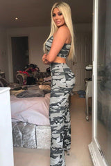 Camo Print Crop Top and Trousers Co-ord Set - Kimmy