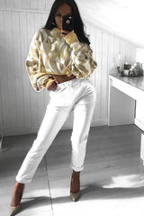 Mustard Cropped Batwing Camo Jumper - Lizy