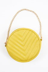Mustard Faux Leather Quilted Circle Bag - Chesca
