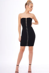 Black Eyelet Front Bandeau Mini Dress - Kayla