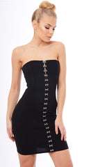 Black Eyelet Front Bandeau Mini Dress - Kayla