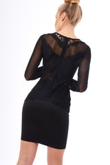 Black Mesh Lace Overlay Detail Midi Dress - Darcey