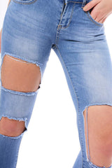 Mid Wash Extreme Ripped Skinny Denim Jeans - Brittnay