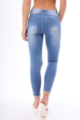 Mid Wash Extreme Ripped Skinny Denim Jeans - Brittnay
