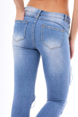 Mid Wash Extreme Ripped Skinny Denim Jeans - Brittnay