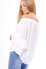 White Bardot Frill Sleeve Top - Ruth