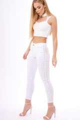 White High Neck Cut Out Crochet Crop Top - Una