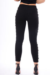 Black Lace Up Sides Skinny Denim Jeans - Mallie