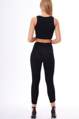 Black Lace Up Front Leggings - Tammie