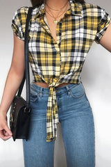 Yellow Check Tie Front Shirt - Marsha