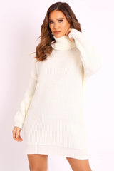 Cream Roll Neck Mini Jumper Dress - Dariyana