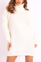 Cream Roll Neck Mini Jumper Dress - Dariyana