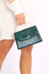 Green Faux Croc Pearl Top Handle Bag - Kallen