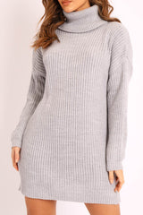 Grey Roll Neck Mini Jumper Dress - Dariyana