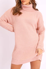 Pink Roll Neck Mini Jumper Dress - Dariyana