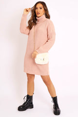 Pink Roll Neck Mini Jumper Dress - Dariyana