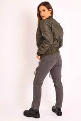 Khaki Padded Bomber Jacket - Chelsy