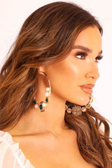 Gold Pearl and Emerald Encrusted Hoop Earrings - Fraidy
