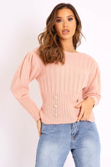 Pink Gold Button Front Knit Jumper - Eleonor