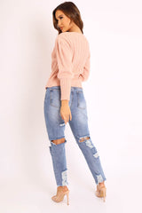 Pink Gold Button Front Knit Jumper - Eleonor
