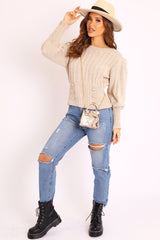 Beige Snake Faux Croc Mini Handbag - Ramie