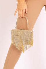 Gold Diamante Tassel Box Clutch - Geri