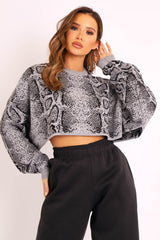 Grey Snake Cropped Batwing Jumper - Lizy
