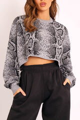 Grey Snake Cropped Batwing Jumper - Lizy