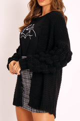 Black Chunky Knit Oversized Cardigan - Eaden