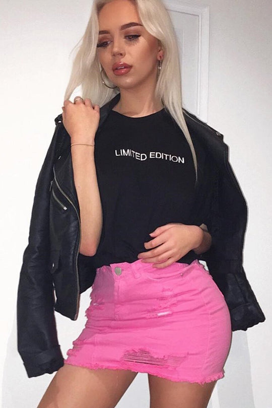 Pink Denim Rip Mini Skirt - Selenia