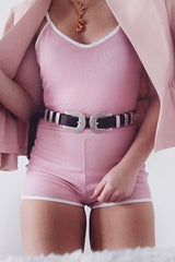 Pink with Contrast Trim Ribbed Playsuit - Raina